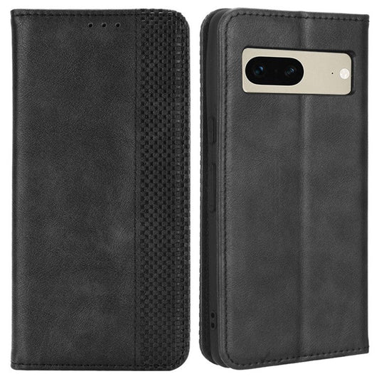 Cell Phone Cover For Google Pixel 7 5G, Wallet Case Magnetic Auto Closing PU Leather Retro Imprint Pattern Anti-Srcratch Phone Shell with Stand - Black