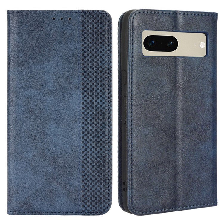Cell Phone Cover For Google Pixel 7 5G, Wallet Case Magnetic Auto Closing PU Leather Retro Imprint Pattern Anti-Srcratch Phone Shell with Stand - Blue