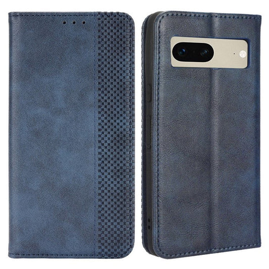 Cell Phone Cover For Google Pixel 7 5G, Wallet Case Magnetic Auto Closing PU Leather Retro Imprint Pattern Anti-Srcratch Phone Shell with Stand - Blue