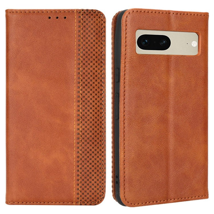 Cell Phone Cover For Google Pixel 7 5G, Wallet Case Magnetic Auto Closing PU Leather Retro Imprint Pattern Anti-Srcratch Phone Shell with Stand - Brown