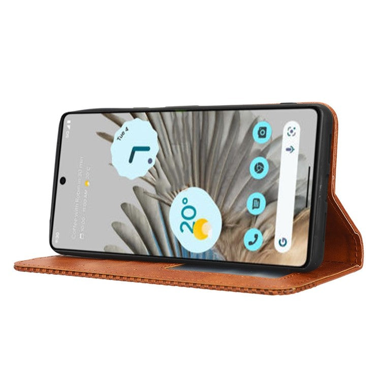 Cell Phone Cover For Google Pixel 7 5G, Wallet Case Magnetic Auto Closing PU Leather Retro Imprint Pattern Anti-Srcratch Phone Shell with Stand - Brown