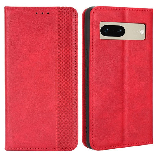 Cell Phone Cover For Google Pixel 7 5G, Wallet Case Magnetic Auto Closing PU Leather Retro Imprint Pattern Anti-Srcratch Phone Shell with Stand - Red