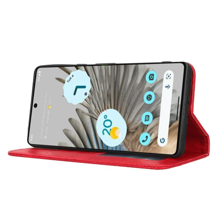 Cell Phone Cover For Google Pixel 7 5G, Wallet Case Magnetic Auto Closing PU Leather Retro Imprint Pattern Anti-Srcratch Phone Shell with Stand - Red