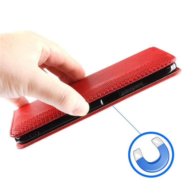 Cell Phone Cover For Google Pixel 7 5G, Wallet Case Magnetic Auto Closing PU Leather Retro Imprint Pattern Anti-Srcratch Phone Shell with Stand - Red