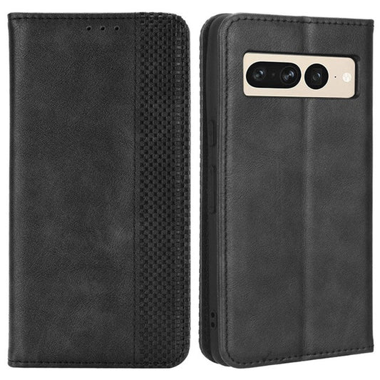 For Google Pixel 7 Pro 5G Retro Imprint Pattern Magnetic Auto Closing Phone Case Anti-shock Folio Flip Leather Wallet Cover with Stand - Black