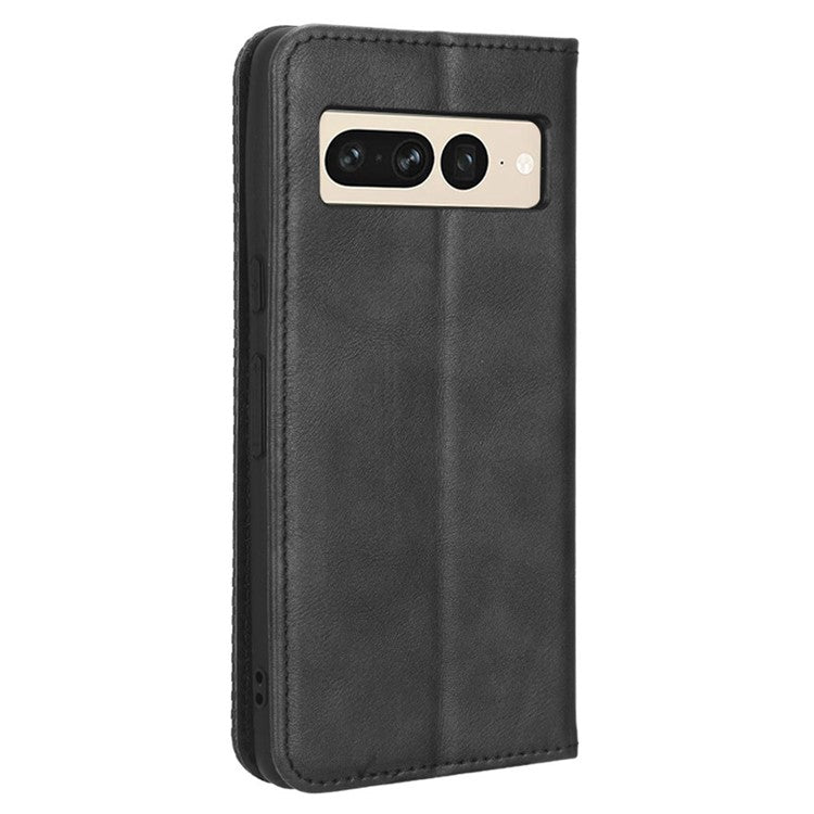 For Google Pixel 7 Pro 5G Retro Imprint Pattern Magnetic Auto Closing Phone Case Anti-shock Folio Flip Leather Wallet Cover with Stand - Black