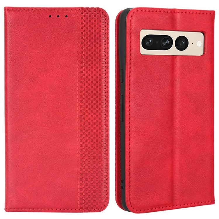 For Google Pixel 7 Pro 5G Retro Imprint Pattern Magnetic Auto Closing Phone Case Anti-shock Folio Flip Leather Wallet Cover with Stand - Red