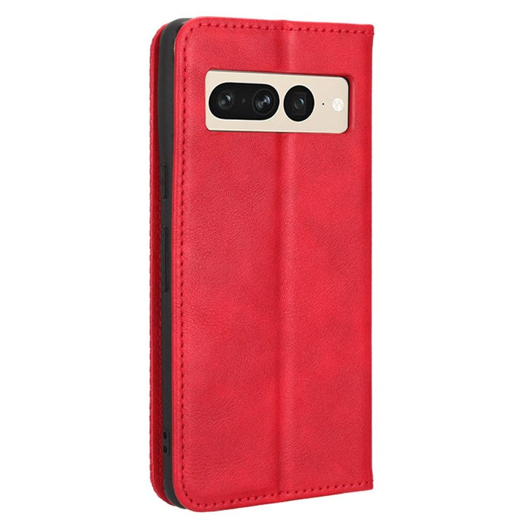 For Google Pixel 7 Pro 5G Retro Imprint Pattern Magnetic Auto Closing Phone Case Anti-shock Folio Flip Leather Wallet Cover with Stand - Red