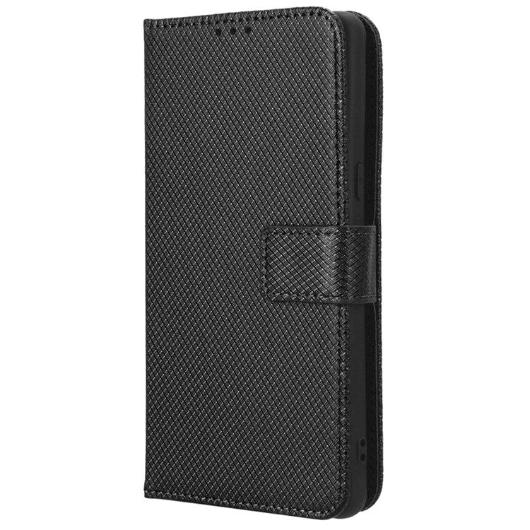 For Google Pixel 7 Pro 5G Drop-proof Cell Phone Cover Diamond Texture Phone Folio Flip Leather Wallet Case with Stand - Black