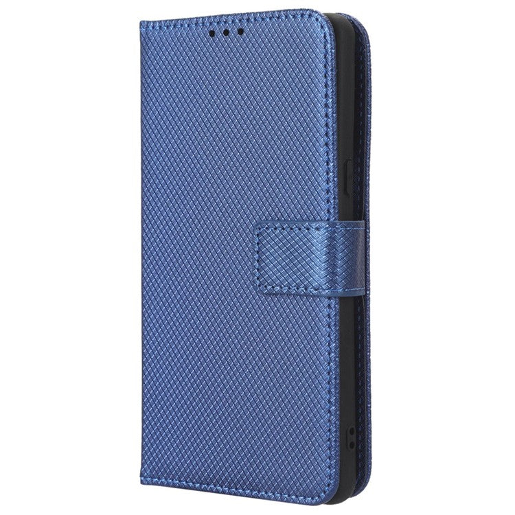 For Google Pixel 7 Pro 5G Drop-proof Cell Phone Cover Diamond Texture Phone Folio Flip Leather Wallet Case with Stand - Blue