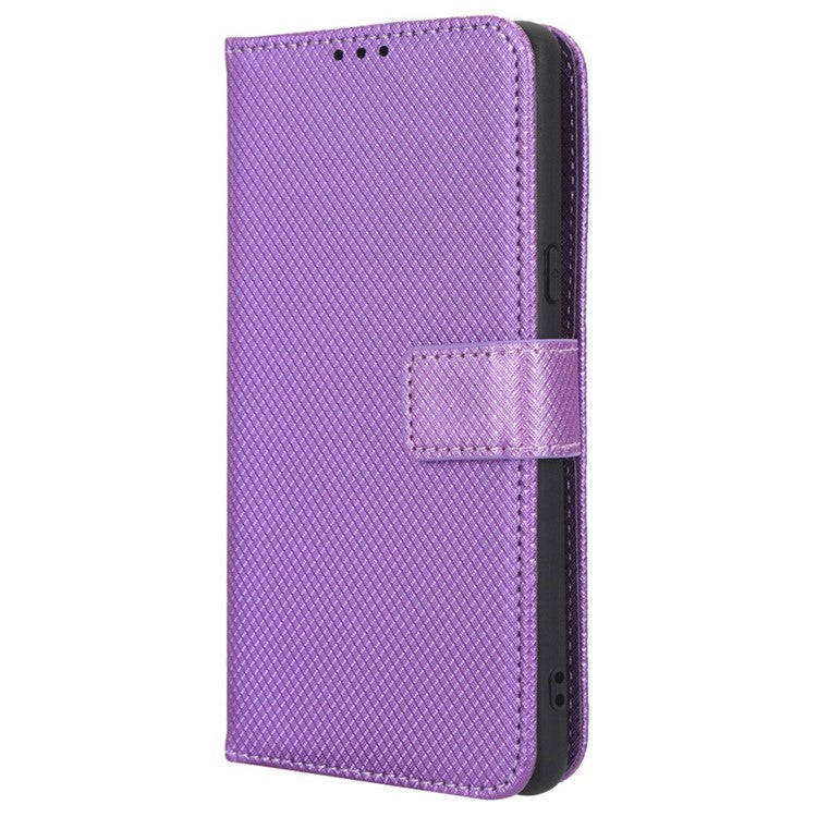For Google Pixel 7 Pro 5G Drop-proof Cell Phone Cover Diamond Texture Phone Folio Flip Leather Wallet Case with Stand - Purple