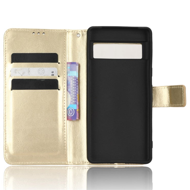 Anti-fall Phone Case For Google Pixel 7 Pro 5G, PU Leather Crazy Horse Texture Magnetic Clasp Full Protection Phone Wallet Cover with Stand - Gold
