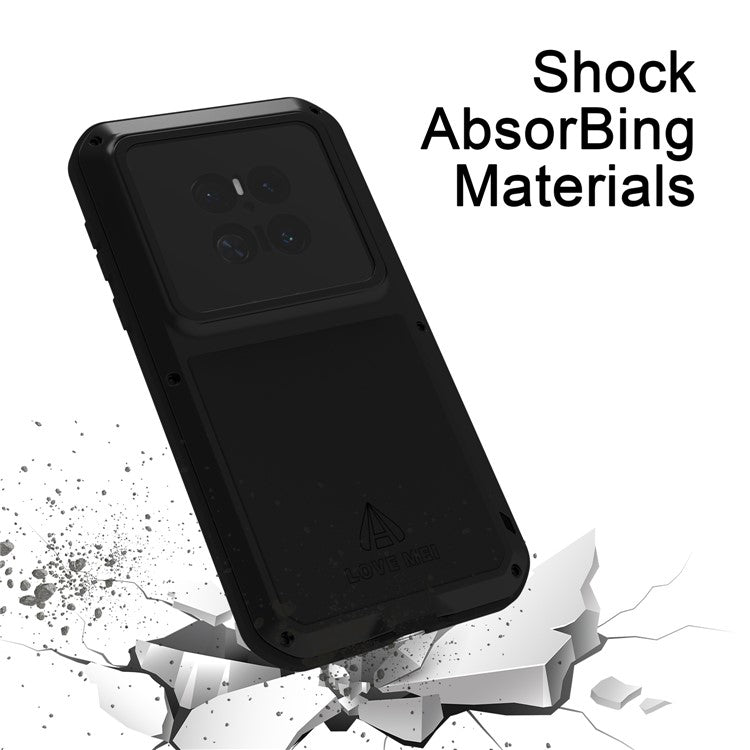 LOVE MEI For Huawei Mate 70 Pro / Mate 70 Pro+ Case Tempered Glass Screen Protector Metal + Silicone Phone Cover - Black