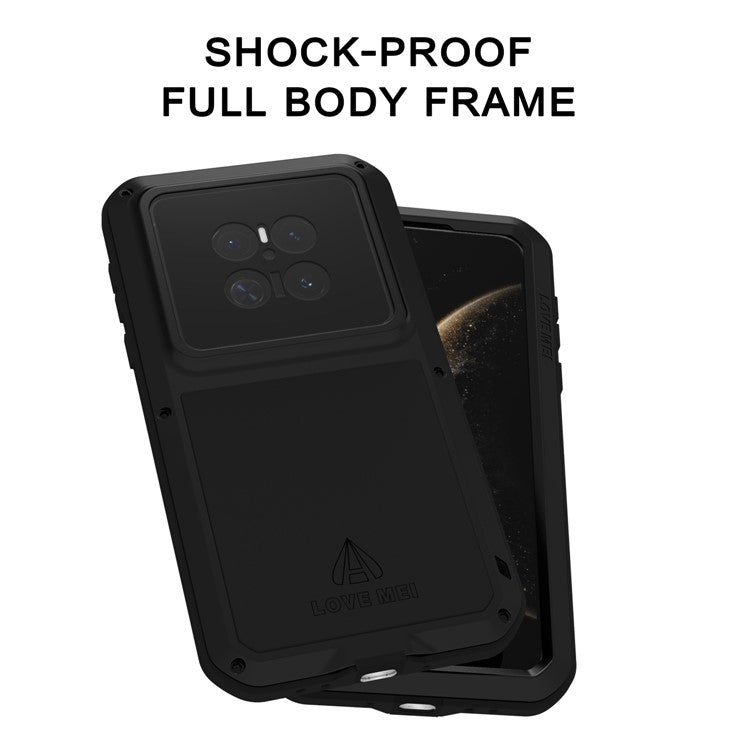 LOVE MEI For Huawei Mate 70 Pro / Mate 70 Pro+ Case Tempered Glass Screen Protector Metal + Silicone Phone Cover - Black