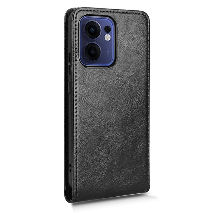 For Oppo Reno13 F 5G Case with Card Slot Magnetic Vertical Flip Leather Phone Cover - Black