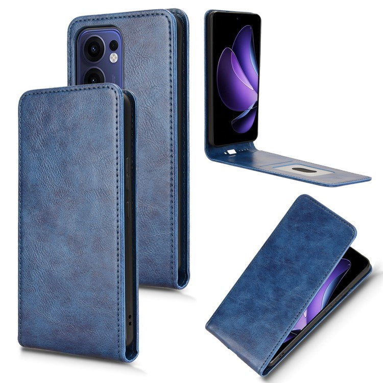 For Oppo Reno13 F 5G Case with Card Slot Magnetic Vertical Flip Leather Phone Cover - Dark Blue