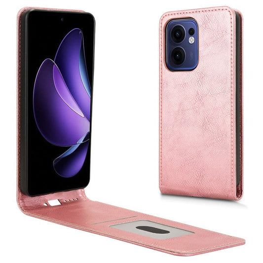 For Oppo Reno13 F 5G Case with Card Slot Magnetic Vertical Flip Leather Phone Cover - Rose Gold
