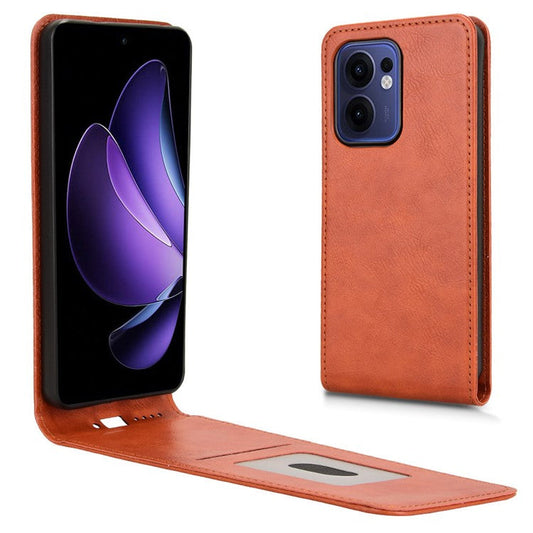 For Oppo Reno13 F 5G Case with Card Slot Magnetic Vertical Flip Leather Phone Cover - Orange