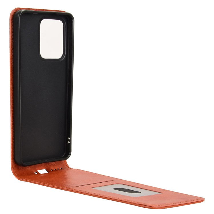 For Oppo Reno13 F 5G Case with Card Slot Magnetic Vertical Flip Leather Phone Cover - Orange