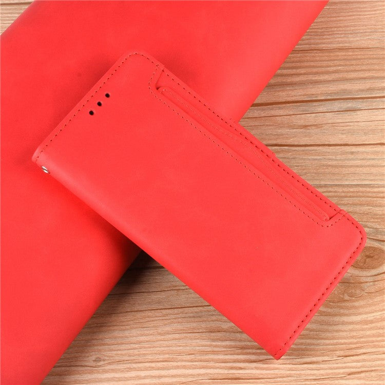 Anti-drop Cell Phone Cover For Google Pixel 7 Pro 5G, Multiple Card Slots PU Leather Wallet Case Dual Magnetic Clasp Phone Shell with Stand - Red