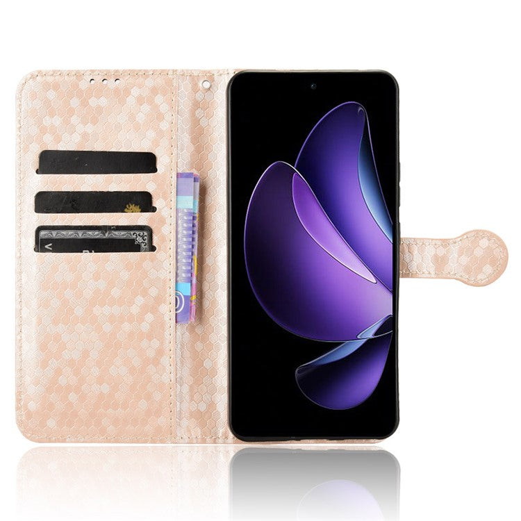 For Oppo Reno13 F 5G Wallet Case Dot Pattern Imprint PU Leather Phone Cover - Rose Gold