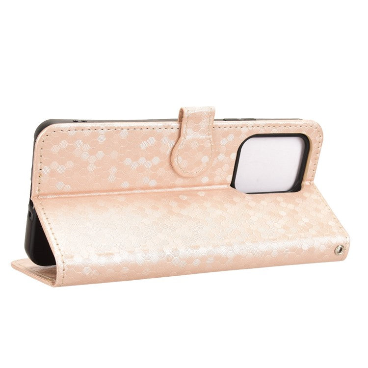 For Oppo Reno13 F 5G Wallet Case Dot Pattern Imprint PU Leather Phone Cover - Rose Gold