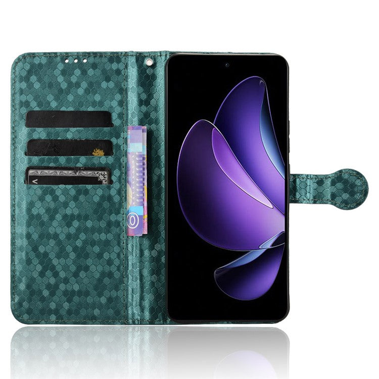 For Oppo Reno13 F 5G Wallet Case Dot Pattern Imprint PU Leather Phone Cover - Green