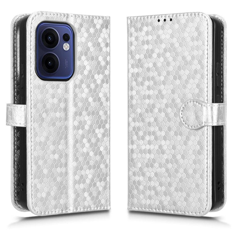 For Oppo Reno13 F 5G Wallet Case Dot Pattern Imprint PU Leather Phone Cover - Silver