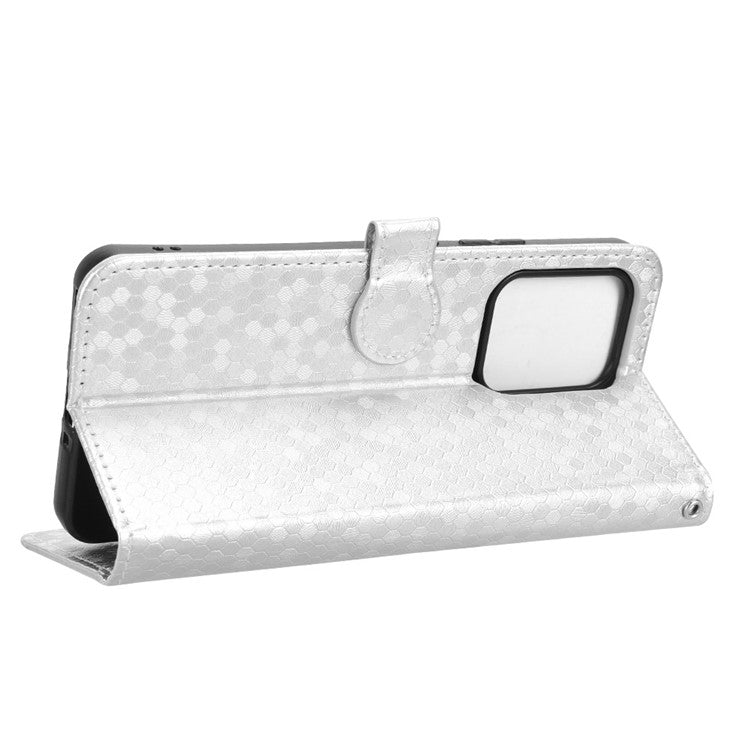 For Oppo Reno13 F 5G Wallet Case Dot Pattern Imprint PU Leather Phone Cover - Silver