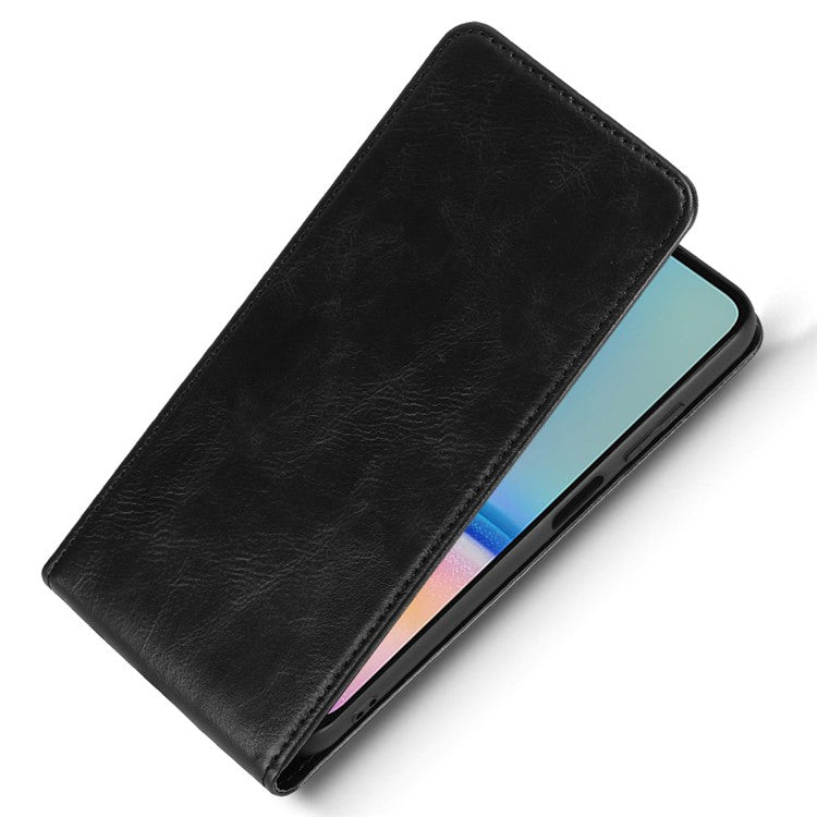 For Samsung Galaxy M14 4G / A05s 4G Case with Card Slot Magnetic Vertical Flip Leather Phone Cover - Black
