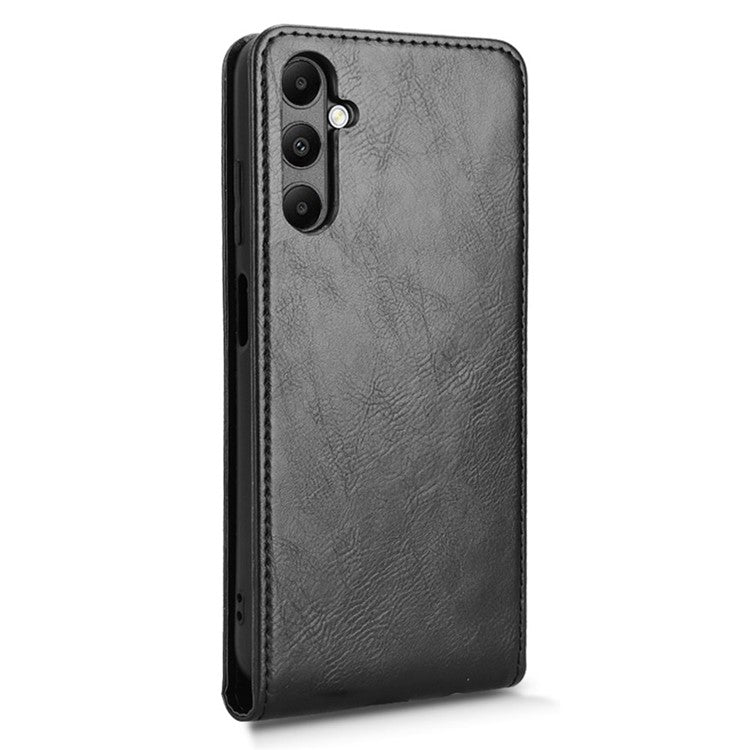 For Samsung Galaxy M14 4G / A05s 4G Case with Card Slot Magnetic Vertical Flip Leather Phone Cover - Black