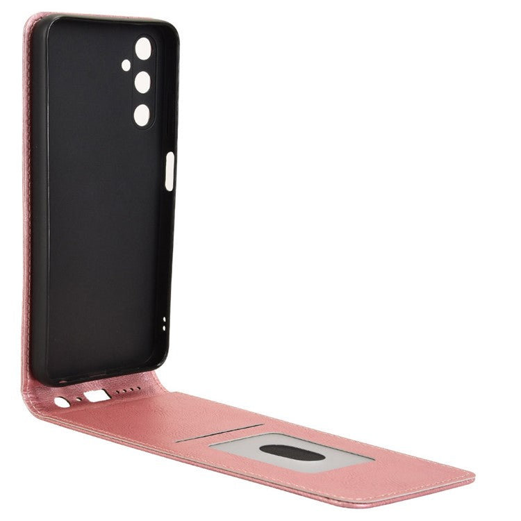 For Samsung Galaxy M14 4G / A05s 4G Case with Card Slot Magnetic Vertical Flip Leather Phone Cover - Rose Gold