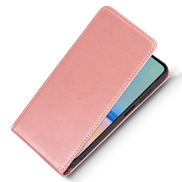 For Samsung Galaxy M14 4G / A05s 4G Case with Card Slot Magnetic Vertical Flip Leather Phone Cover - Rose Gold