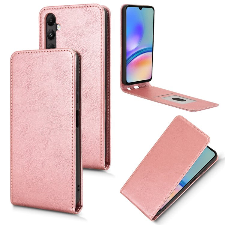 For Samsung Galaxy M14 4G / A05s 4G Case with Card Slot Magnetic Vertical Flip Leather Phone Cover - Rose Gold