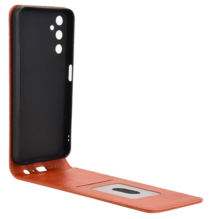 For Samsung Galaxy M14 4G / A05s 4G Case with Card Slot Magnetic Vertical Flip Leather Phone Cover - Orange