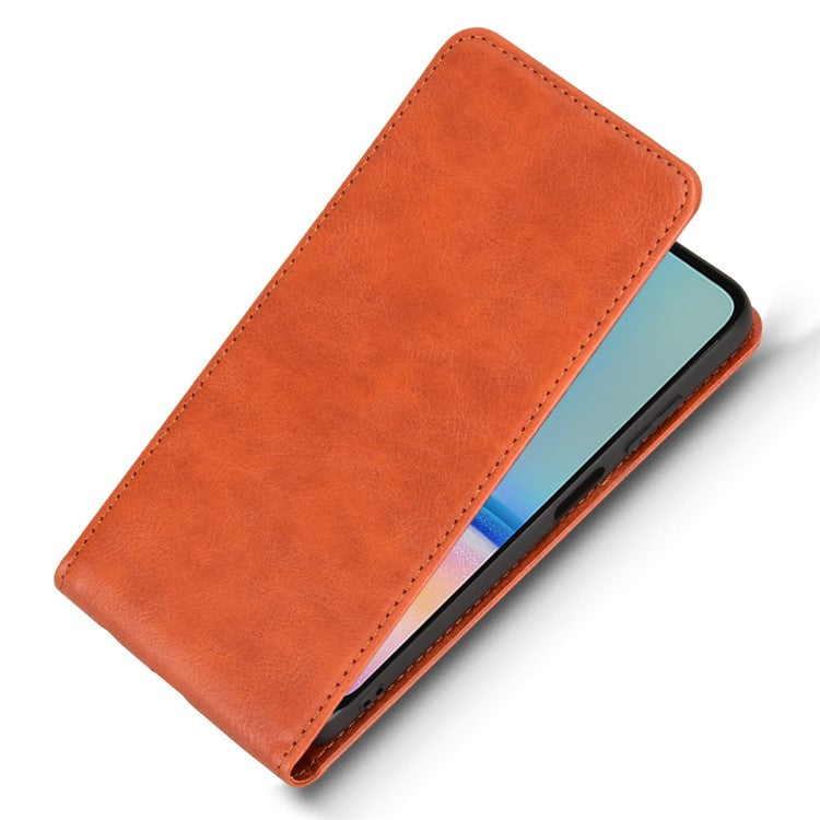 For Samsung Galaxy M14 4G / A05s 4G Case with Card Slot Magnetic Vertical Flip Leather Phone Cover - Orange