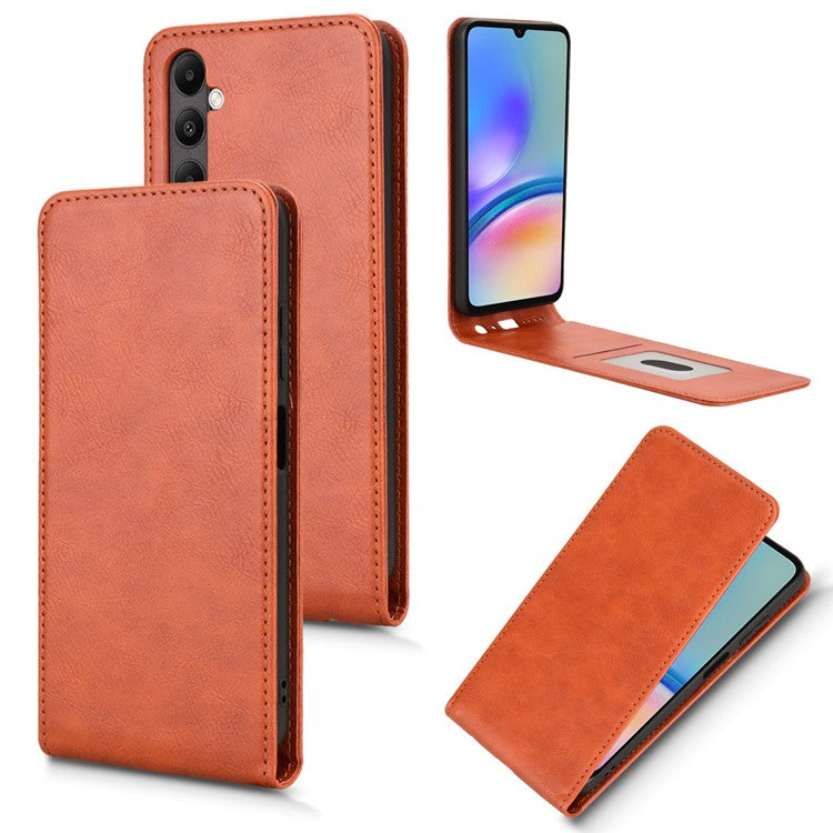 For Samsung Galaxy M14 4G / A05s 4G Case with Card Slot Magnetic Vertical Flip Leather Phone Cover - Orange