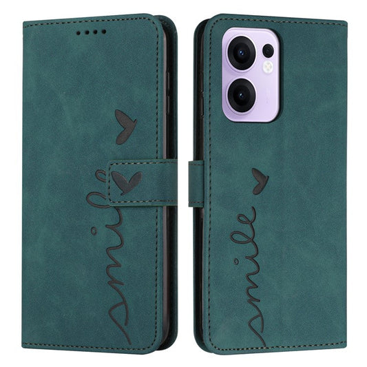 For Oppo Reno13 F 5G Case Viewing Stand PU Leather Phone Cover Imprinted Heart Pattern - Green