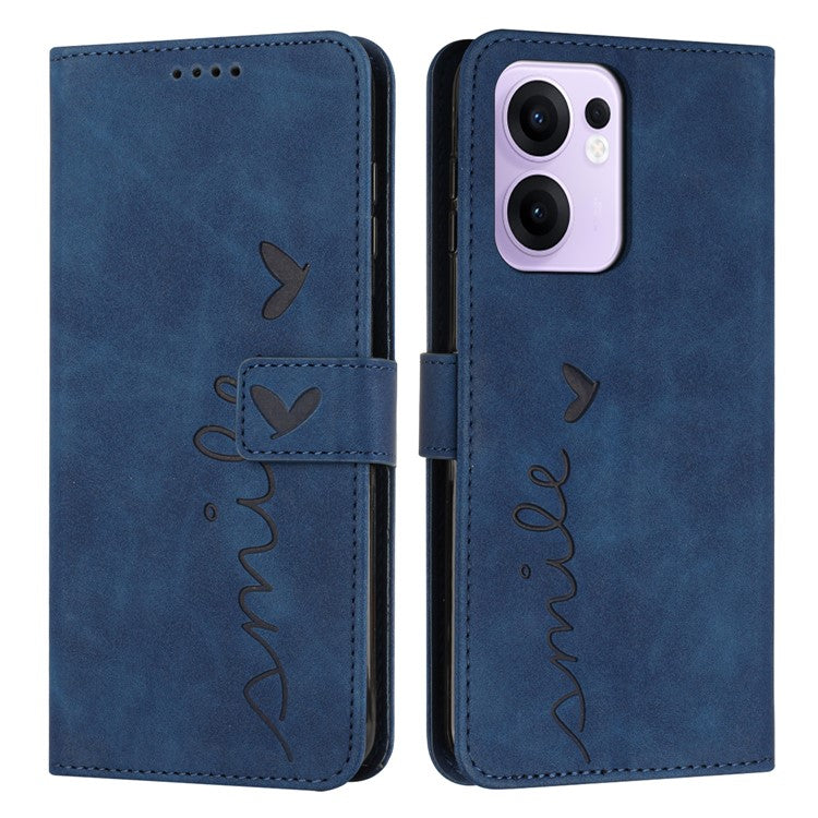 For Oppo Reno13 F 5G Case Viewing Stand PU Leather Phone Cover Imprinted Heart Pattern - Sapphire