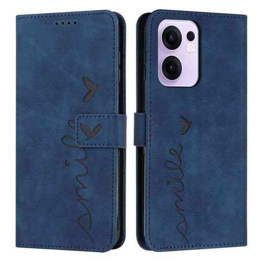 For Oppo Reno13 F 5G Case Viewing Stand PU Leather Phone Cover Imprinted Heart Pattern - Sapphire