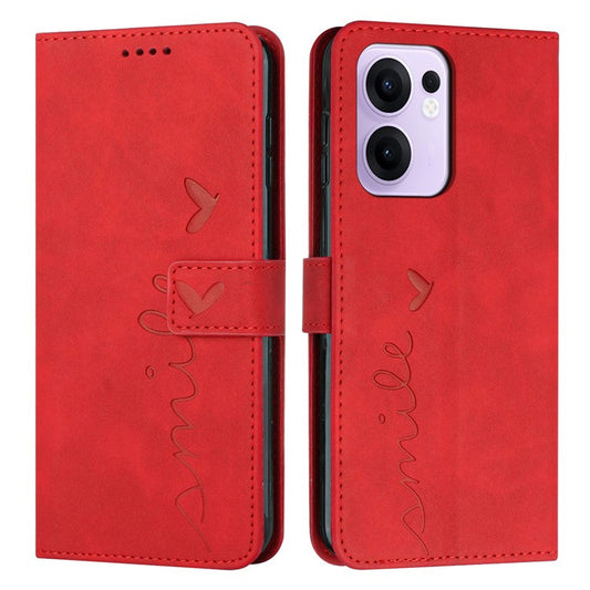 For Oppo Reno13 F 5G Case Viewing Stand PU Leather Phone Cover Imprinted Heart Pattern - Red