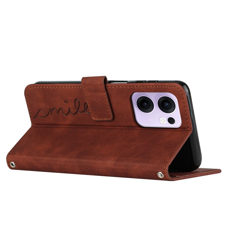 For Oppo Reno13 F 5G Case Viewing Stand PU Leather Phone Cover Imprinted Heart Pattern - Brown