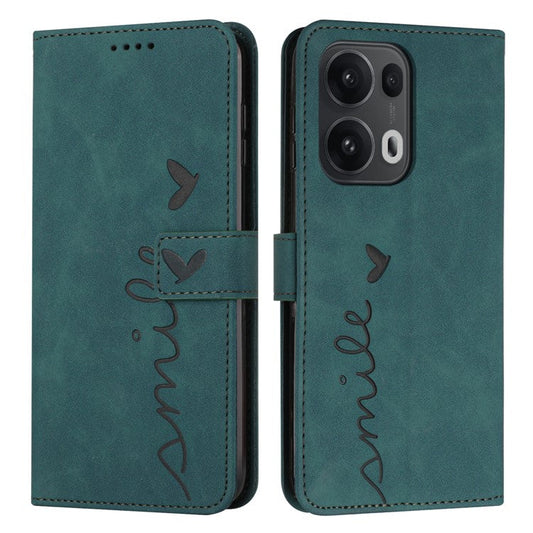 For Oppo Reno13 Pro 5G Case Viewing Stand PU Leather Phone Cover Imprinted Heart Pattern - Green