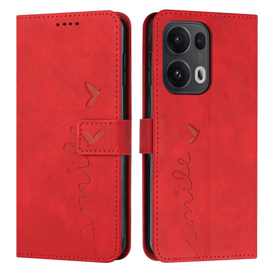 For Oppo Reno13 Pro 5G Case Viewing Stand PU Leather Phone Cover Imprinted Heart Pattern - Red