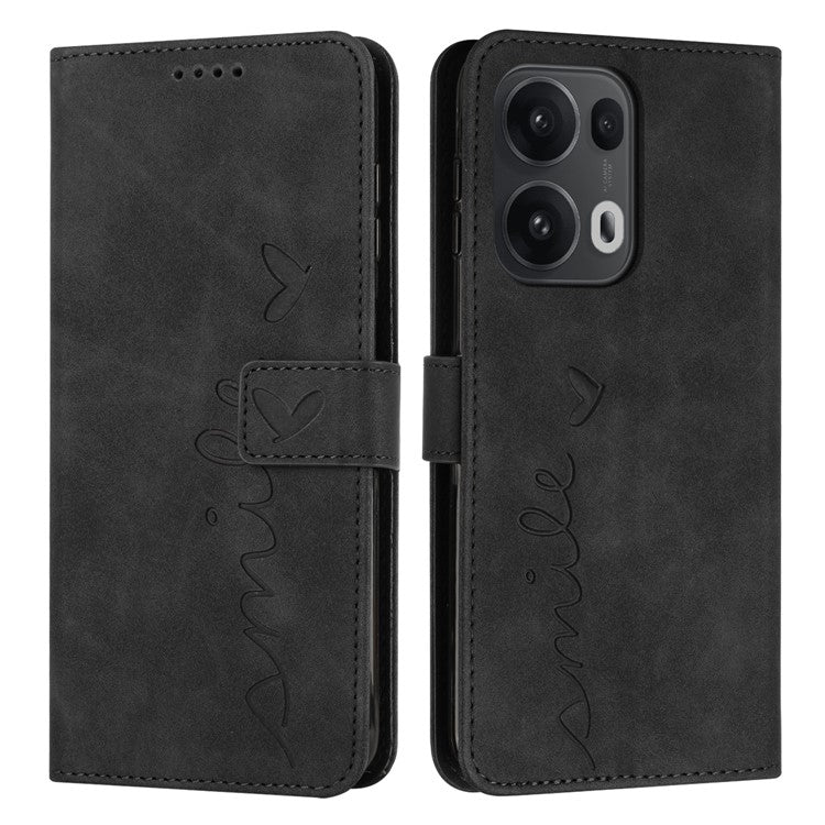 For Oppo Reno13 Pro 5G Case Viewing Stand PU Leather Phone Cover Imprinted Heart Pattern - Black