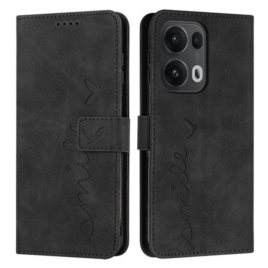 For Oppo Reno13 Pro 5G Case Viewing Stand PU Leather Phone Cover Imprinted Heart Pattern - Black