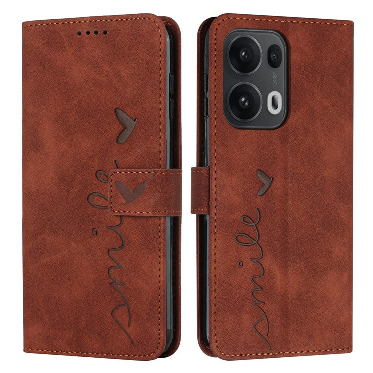 For Oppo Reno13 Pro 5G Case Viewing Stand PU Leather Phone Cover Imprinted Heart Pattern - Brown