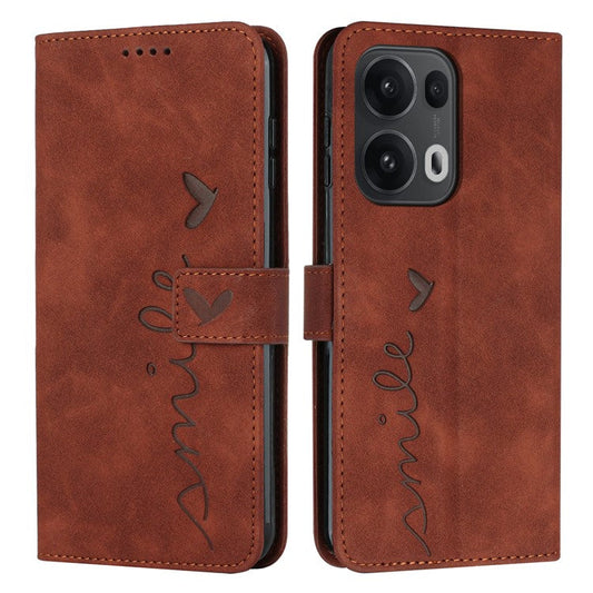 For Oppo Reno13 Pro 5G Case Viewing Stand PU Leather Phone Cover Imprinted Heart Pattern - Brown