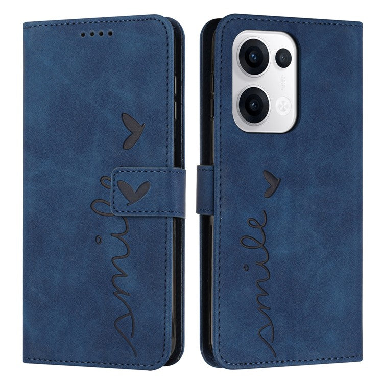 For Oppo Reno13 5G (Global) Case Viewing Stand PU Leather Phone Cover Imprinted Heart Pattern - Blue
