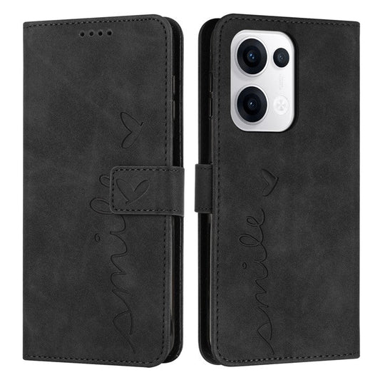 For Oppo Reno13 5G (Global) Case Viewing Stand PU Leather Phone Cover Imprinted Heart Pattern - Black